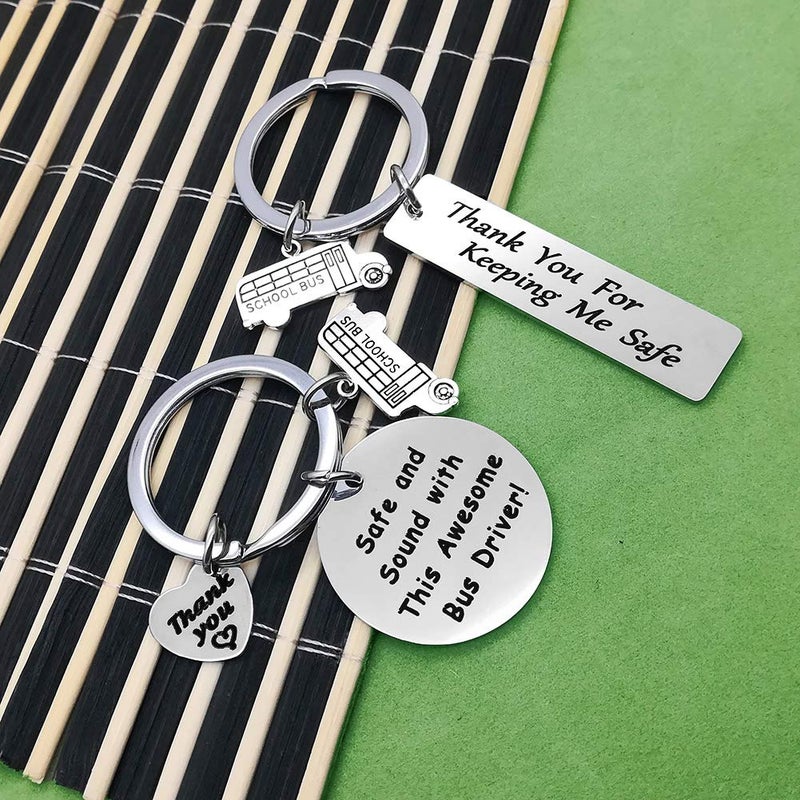 Oubaka Bus Driver Keychain Gift,Bus Driver Appreciation Gift Bus Drivers Thank You Gifts Safe and Sound with This Awesome Bus Drivers! & Thank You For Keeping Me Safe - Image 4